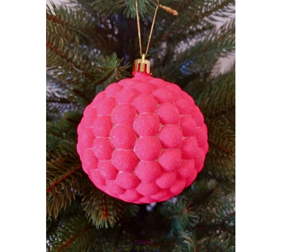 Новорічна куля в блискітках "Бульбашка" рожева Ø80мм, ціна за набір 4шт